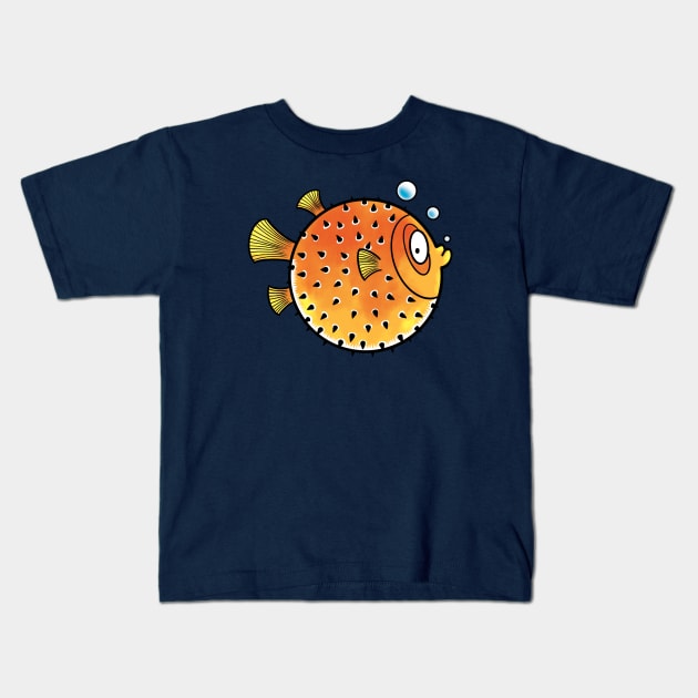 Puffed Up Pufferfish Kids T-Shirt by Wozzozz